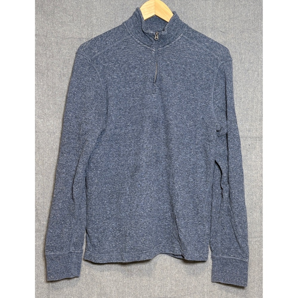 J.Crew Knit Goods Womens Blue Heathered 1/4 Zip Cotton Pullover Sweater Sz L